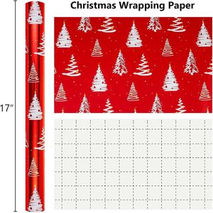Red Christmas Wrapping Paper 17 In X 32.8 Ft Tree Design Single Side Coated Gift <b>Wrap</b> For Holiday Crafting Recyclable - Product Image 5