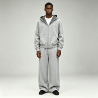 Survêtement Homme Streetwear 2 Pièces Oversize en Molleton Épais Doublé Imprimé Léopard Coton/Polyester avec Fermeture Éclair Intégrale