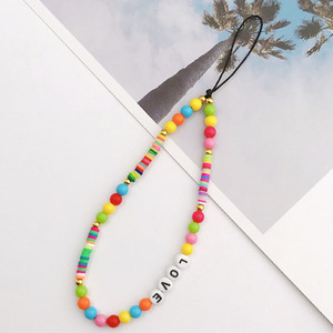 2025 nouveau multicolore Anti-perte étui de téléphone portable corde à la main polymère argile breloque perles porte-clés lanière de téléphone portable pour les femmes - Product Image 3