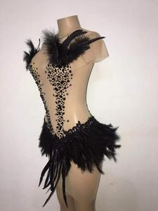 Abito Sexy in Rete Trasparente con Strass e <span class=keywords><strong>Piume</strong></span> Nere, Costume da Ballo, <span class=keywords><strong>Vestito</strong></span> per Feste di Compleanno e Celebrazioni - Product Image 4
