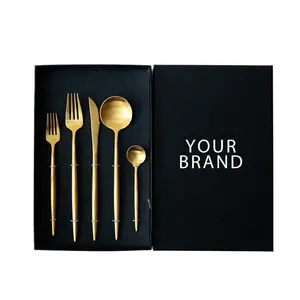 Cutlery Flatware Set 18/10 Stainless Steel Cutlery Matte Gold Spoon Fork Knife Flatware Set