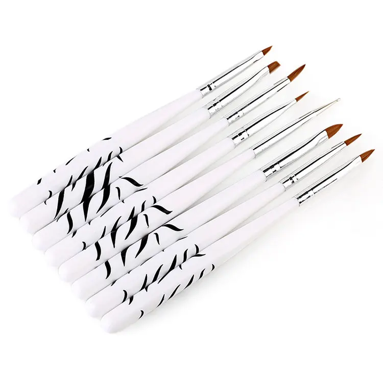 Bán buôn 8 cái/bộ móng tay nghệ thuật UV Gel Sơn sơn vẽ móng tay bàn chải trắng Zebra xử lý vẽ bút cho các công cụ làm móng tay