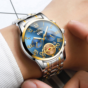 Montre FNGEEN pour homme, style business tendance, tourbillon, quartz, acier inoxydable, multifonctionnelle, non mécanique, 30 m d'étanchéité - Product Image 3