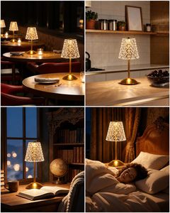 Lampe de table LED sans fil rechargeable en cristal, luxe, commande tactile sans fil, style nordique moderne, lampe de bureau pour restaurant, Lampada Da Tavolo - Product Image 6
