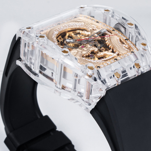 Montre mécanique tourbillon en forme de baril, design squelette dragon, bracelet en fluororubber de luxe, cadran à aiguilles automatique pour homme - Product Image 2