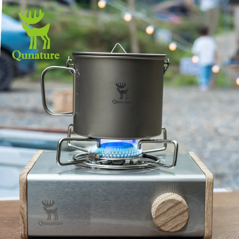 Qunature kompor Gas portabel Kemah, kompor Gas turis Mini, tungku kaset portabel luar ruangan Stainless Steel