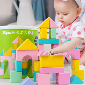 Classic Wood Large Particle Diy Building Blocks Stacking Sets Toy Macaron Montessori Educational Learning Toys Kids Boys Girls - Product Image 2