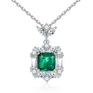 Collar de Lujo con Colgante de Cadena de Eslabones Cuadrados de Plata de Ley 925 con Baño de Rodio y Circonita, Moderno para Bodas - Product Image 1