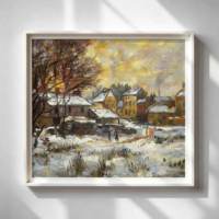 B&C ART Peinture à l'huile impressionniste de Claude Monet, personnalisée et peinte à la main, sur toile, paysage de coucher de soleil et de paysage enneigé, écologique, pour décoration intérieure