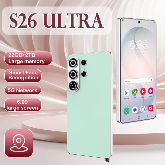 S26 Ultra Video Streaming 5G Smartphone 6.99Inch Screen 8000mAh Battery 108MP Camera 22+2TB Large Storage Dual SIM Android Phone