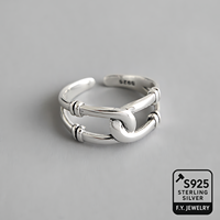 Bague à double bande en argent sterling 925 ajustable pour femme Bijoux de style rétro personnalisés en gros