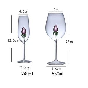 Tasse à gobelets <span class=keywords><strong>en</strong></span> <span class=keywords><strong>verre</strong></span> clair vintage à longue <span class=keywords><strong>tige</strong></span> <span class=keywords><strong>avec</strong></span> <span class=keywords><strong>verre</strong></span> à <span class=keywords><strong>fleur</strong></span> rose rose à l'intérieur - Product Image 6