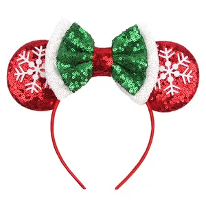 Dress Up Headband Christmas Bow Headband Snowflake Round Ear Headband Fashion Lovely Xmas Festive Headdress Party Accessory