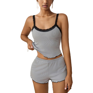 Trendy Solid Color <b>Spaghetti</b> <b>Straps</b> Lace Sleeping Clothes Summer Set for Women Fashion - Product Image 1