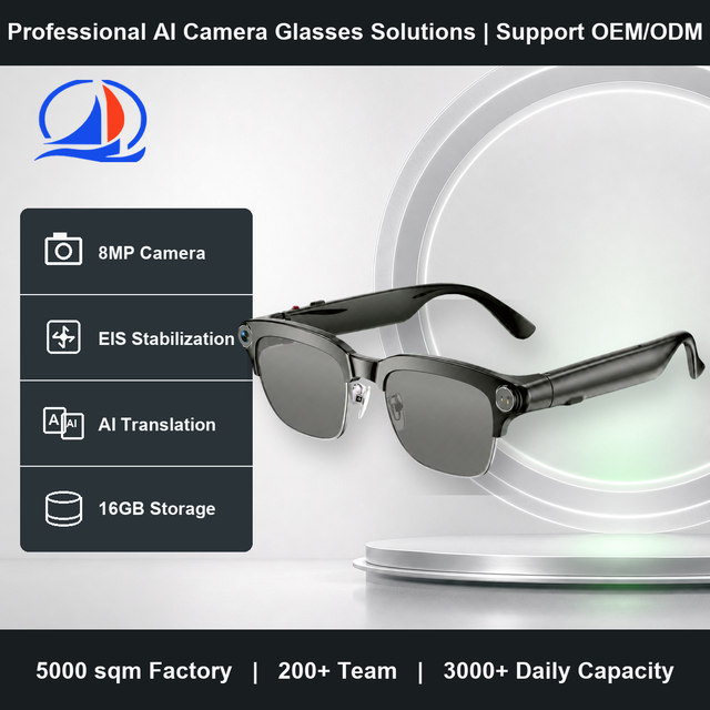 OEM 8MP AI Camera Smart Glasses 16GB EIS Video Recording  Calling Translation Glasses for Meetings and Field Work