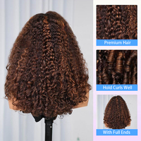 Pelucas de Cabello Humano Rizado Birmano con Encaje Transparente 13x6 de Alta Densidad, sin Pegamento, con Reflejos 4P30, Peluca Frontal Rizada con Encaje, Venta al por Mayor