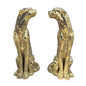 Nuova Statua di Leopardo in Resina di Fibra di Vetro Dipinta a Mano, di Alta Qualità, a Grandezza Naturale, Scultura Artistica Dorata Lucida a Specchio - Product Image 1