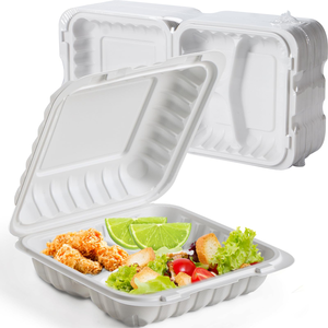 Contenedor de comida para llevar compostable y biodegradable, desechable, de bagazo y caña de azúcar, con bisagras, para almuerzo y pizza - Product Image 1