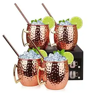 Moscow Mule Cốc Đồng Cốc Uống Bia Khắc Bằng Thép Không Gỉ Mạ Đồng Thăng Hoa Bộ 4 Cốc Rèn