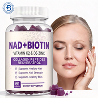 Complément alimentaire pour la peau en gommes OEM 6 en 1 NAD+ Resvératrol Berbérine Biotine, gommes NAD Resvératrol Collagène Zinc Vitamine K2 D3 pour la peau