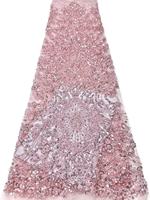 Tissu en dentelle de maille tendance pour robe de mariée, tissu en tulle brodé perlé avec perles et paillettes brillantes