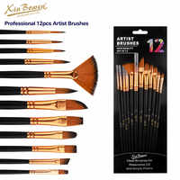 Xin Bowen – Lot de 12 pinceaux professionnels à manche en bois, poils en nylon, pour aquarelle, huile et acrylique