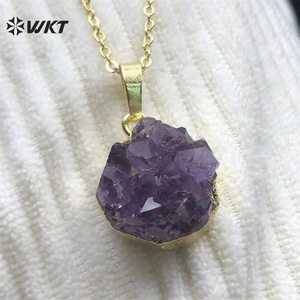 WT-N348 Wholesale Natural Round Druzy <strong>Amethyst</strong> <strong>Necklace</strong>, Hot Tiny Raw <strong>Amethyst</strong> <strong>Necklace</strong> With Gold Dipped - Product Image 6