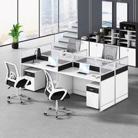 Poste de travail modulaire 4 places en aluminium moderne avec dessus en bois, design écologique et tiroirs de rangement pour centre d'appels