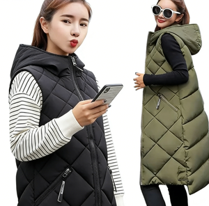 Chaleco largo de lona con capucha para mujer, sin mangas, resistente al viento, abrigo cálido para otoño e invierno <span class=keywords><strong>2021</strong></span> - Product Image 2