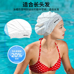 Bonnet de bain en silicone Whale unisexe, imperméable, confortable, grande taille pour cheveux longs, imprimé, protection des oreilles - Product Image 2