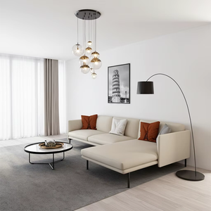 Canapé en cuir véritable avec pieds en métal fins, canapé d'angle en forme de L - Design moderne, confortable et gain de place - Product Image 3