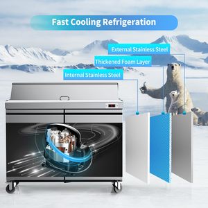 Equipo de Refrigeración Comercial de 48 W para Cocina, Mesa de Preparación de Sándwiches y Ensaladas de Acero Inoxidable con 12 Recipientes para Restaurantes y Cafeterías - Product Image 5