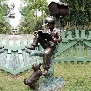 Outdoor Decoration Customized Size Metal Brass Human Children Sculpture Large Size Boy Bronze Mailbox Sculpture