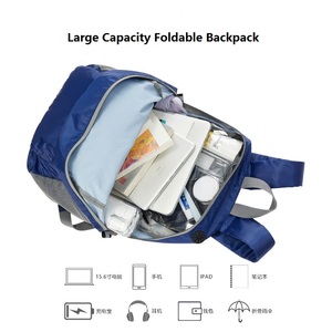 Sac à dos pliable avec poches latérales en filet, pochette avant zippée, sac à dos léger et pliable, bretelles rembourrées pour la randonnée, les voyages et le cyclisme - Product Image 4