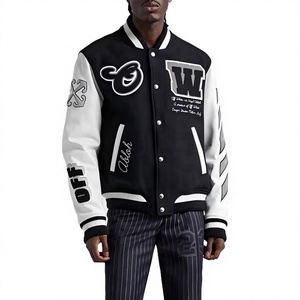 Custom Men's Varsity Jacket Black White Embroidered Patch Turn Down Collar Regular Fit Autumn Outerwear - Product Image 1