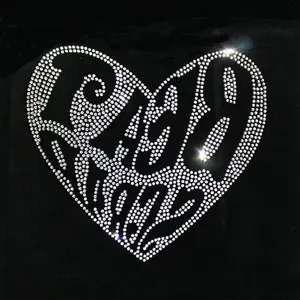 High Quality Love Heart Hot Fix Crystal Rhinestones Design China Supplier Iron On Rhinestone Transfer Custom For Clothes