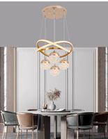 Lustre suspendu LED moderne pour salle à manger, 4 lumières, globe en cristal, doré, 2 couleurs, lampe de plafond pour îlot de cuisine, décoration intérieure