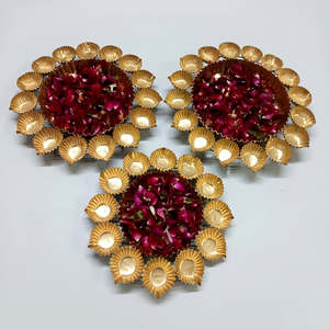 Luxury Handmade Floating Diya Urli Bowl Set with Golden Leaf Diyas Decorative Floral Urli Platter for Diwali Wedding Decor - Product Image 1