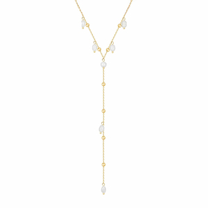 Gemnel 925 Plata Perla Lariat Collar Cadena de bordillo Extensor de perlas naturales sin deslustre e impermeable con elegancia de gota - Product Image 1