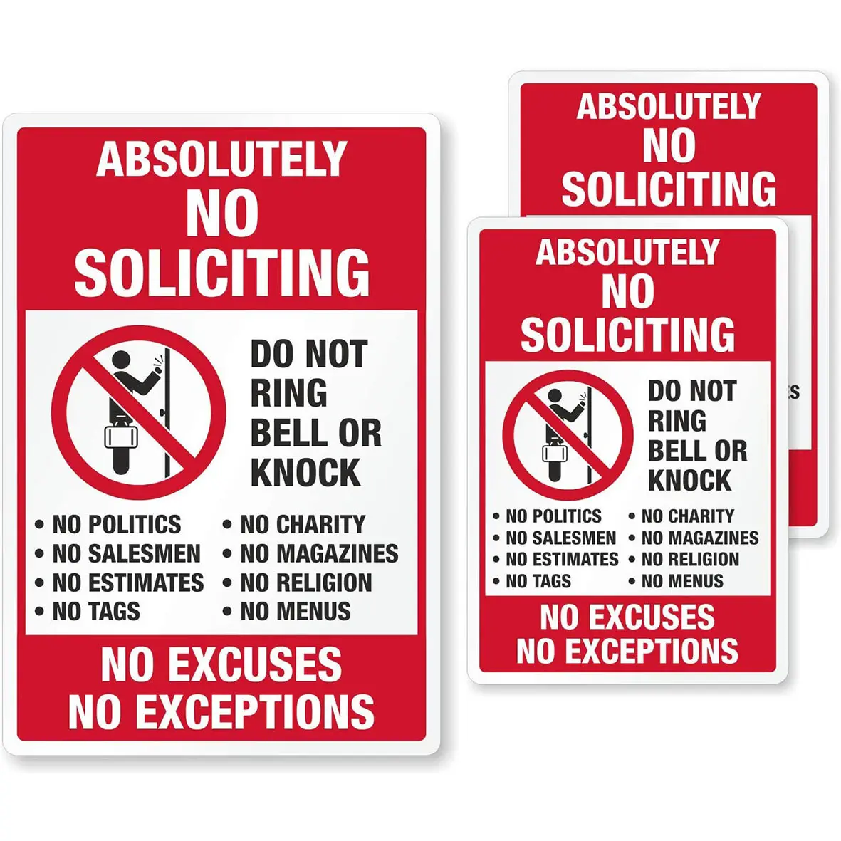 Pack of 3 No Excuses No Exceptions Do Not Ring Bell Knock Decals Set Absolutely No Soliciting Stickers
