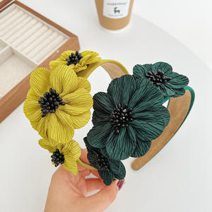 Accessoires de cheveux élégants vintage de style coréen pour femmes-vente en gros exagéré côté perle fleur large bandeau - Product Image 6