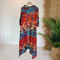 Robe décontractée écologique grande taille pour femme, style vintage, plissée, froncée, taille naturelle, imprimé géométrique, manches longues, ODM