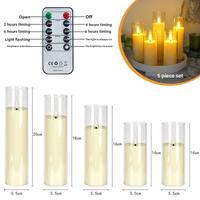 Bougie LED sans flamme en gros, à piles, effet de flamme vacillante 3D, télécommande, bougie pilier en acrylique, bougie de mariage, bougie de maison