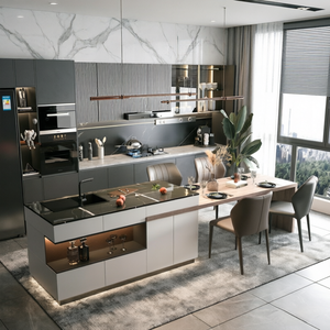 Ensemble d'armoires de <span class=keywords><strong>cuisine</strong></span> modulaires haut de gamme, personnalisées, sans poignées, avec grand espace de rangement, en pierre, pour maison et appartement, directement de l'usine - Product Image 1