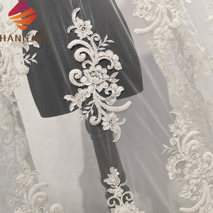 Elegante Tessuto in <span class=keywords><strong>Tulle</strong></span> Fatto a Mano per Abiti da Sposa, Lussuoso Pizzo <span class=keywords><strong>Bianco</strong></span> con Ricami 3D e Perline Pesanti - Product Image 5