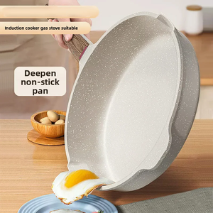 Sartén antiadherente con revestimiento de granito blanco pequeño de 20cm directo de fábrica, mango de madera ecológico, multicapa lista para inducción de Gas - Product Image 3