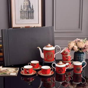Red Luxury Bone China 58-Piece <b>Cup</b> Kit Dinnerware <b>Set</b> for Party Black Gift Box - Product Image 3