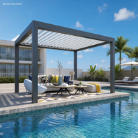 Pergola électrique en aluminium MEIXIN ORLANDO pour hôtel-villa moderne, avec toit en verre trempé plat, idéale pour les projets paysagers au bord de la piscine