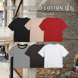 Camiseta Corta Holgada para Mujer, 220g, Algodón, Tejido Oversize, Casual, Secado Rápido, Transpirable, Blanca - Product Image 2