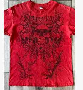 T-shirt à manches courtes pour homme Miami Ink, motif crâne rouge, coupe classique, col rond, style punk, imprimé, jersey de coton - Product Image 1